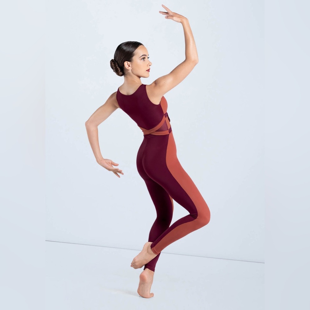Weissman Two Tone V-Plunge Unitard Dance Ballet OnePiece Size Large Child 12-14